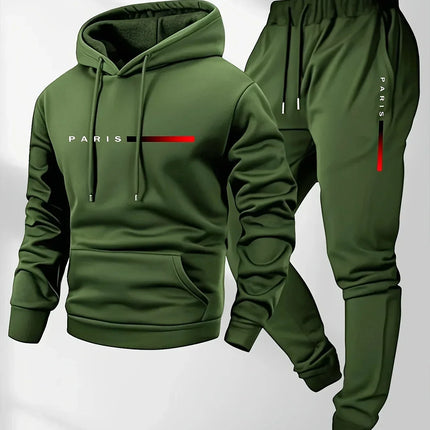 Autumn and winter men's warm sportswear set, printed sportswear and pants set, casual warm sportswear and casual wear