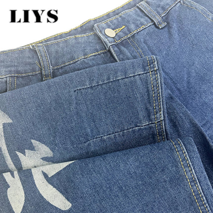LIYS Men's Retro Grunge Punk Print Wide Leg Jeans Streetwear Baggy Denim Pants Suitable for Gatherings Casual Daily Commuting