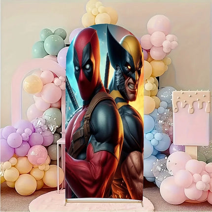 Superhero Wolverine Deadpool theme arch background children's boy birthday partydecoration layoutbackground props stretch fabric