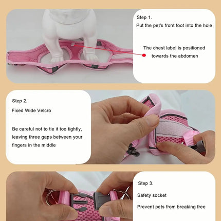 Soft mesh dog chest strap, suitable for training walks, adjustable dog vest, suitable for small and medium-sized dogs and cats