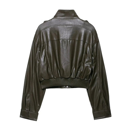 Chic Fashion Faux Leather Jackets for Women Loose Zipper Long Sleeve Female Short Coats 2026 Autumn Lady Casual New Outerwear ﻿