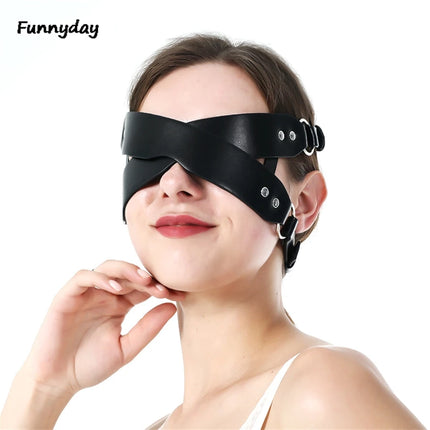 Sexy Eye Mask With Cross Blindfold Cosplay PU Leather Harness Mask Masquerade Party Halloween Festival Sex Toys For Women