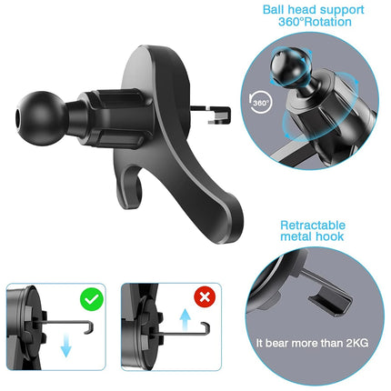 Universal Car Air Vent Clip 17mm Ball Head - Adjustable Metal Hook for Phone Holder & Wireless Charger
