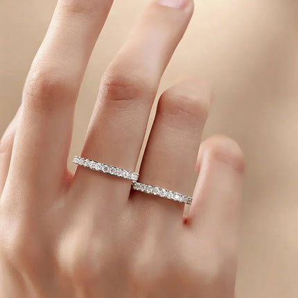 WES 2mm Full Eternity Moissanite Ring 925 Sterling Silver D Color VVS1 Stackable Wedding Band For Women Fine Jewelry