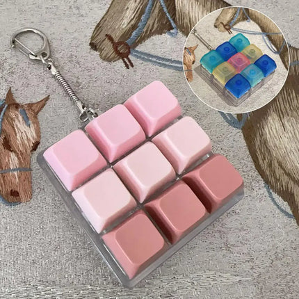 Keyboard Keycap Fidget Keychain Macaron Crystal Clicker Toy Stress Relief Fingertip Gadget,Decompression Keys Button for Adult
