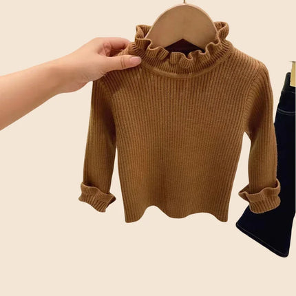 Children's Sweaters Base Tops 1-6Y 2024 Autumn Solid High Elastic Girl's Knit Pullover Kid's Turtleneck Flare Sweater for Girls