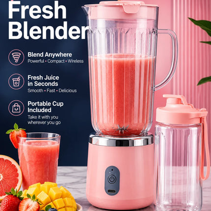 Compact 20cm Mini Portable Blender 800ml Large Capacity USB Charging 304 Steel Blade Smoothie Juicer Cup Easy To Clean