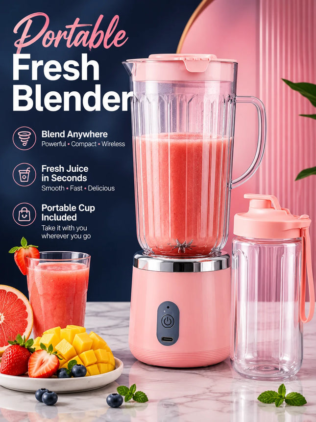 Compact 20cm Mini Portable Blender 800ml Large Capacity USB Charging 304 Steel Blade Smoothie Juicer Cup Easy To Clean