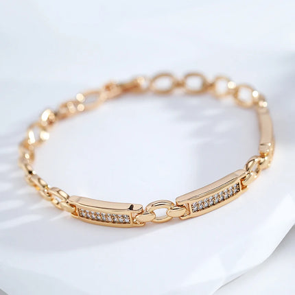 Kinel Fashion 585 Rose Gold Square Link Bracelet For Women Luxury Natural Zircon Fine Daily Bracelets Ethnic Wedding Jewelry
