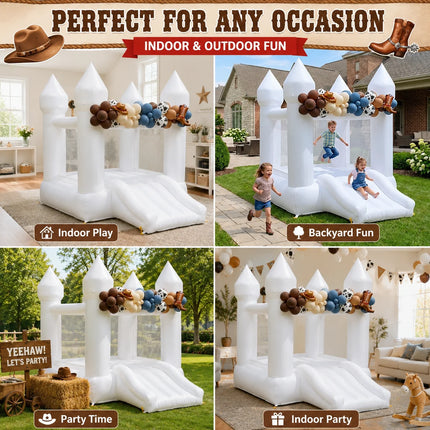 VANCEN Oxford 6FT White Bounce House with Slide Elegant Party Decoration Easy Setup Bouncy castle Structure for kids Birthdays And Events