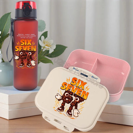 2pcs Steal A Brainrot Bento Lunch Box Water Bottle 67 Six Seven Cartoon Printed Lunch Box Boys School Supplies Children Gifts