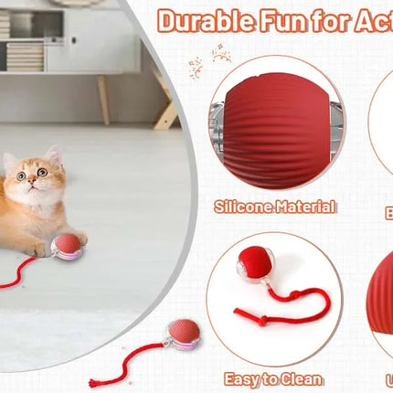 Cat Interactive Ball Toy Automatic Rolling Ball Faux Tail Rechargeable Smart Pet Electric Toy Dog Cat Training Imitate Mouse