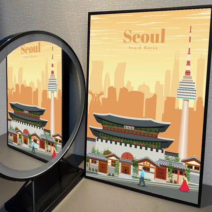 1pc South Korea Travel Poster Self-adhesive Art Waterproof Paper Sticker Coffee House Bar Room Wall Decor