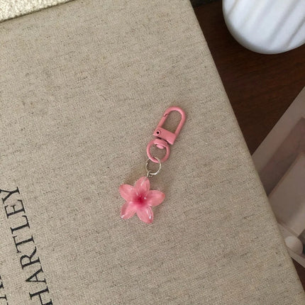 1/5Pcs New Sweet Colorful Flower Keychain Resin Rope Car Key Ring Hanging Jewelry Mini Keychain Girls