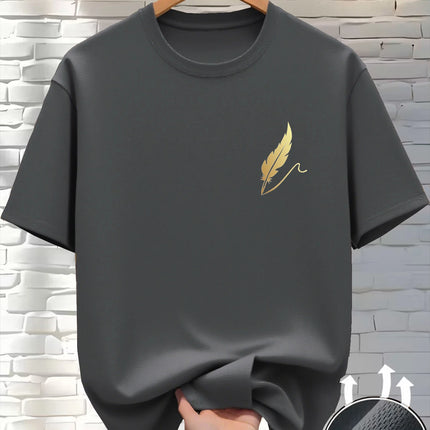 New Round Neck Running T-shirt Men Summer Thin Top Feather print Quick Dry Short Sleeve Breathable Fitness Sports T-shirt Wear