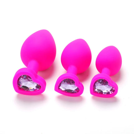Silicone Anal Plug Adult Toys for Men Women Heart Crystal Anal Trainer for Couples Sex Toys Silicone Butt Plug Anal Toy 3 Sizes