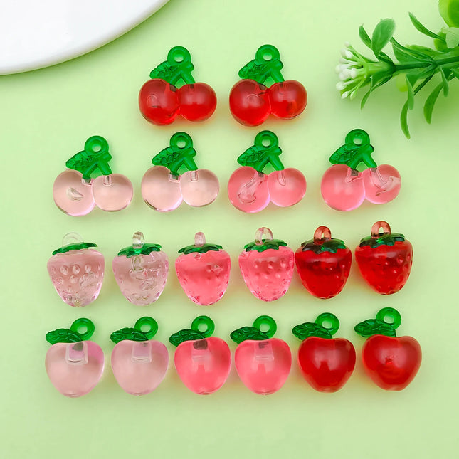 10/18pcs Fruits Charms Resin Strawberry, Cherry, Apple Pendants for DIY Bracelets Necklaces Earrings Jewelry Making Accessories