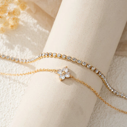2pcs Simple Cubic Zirconia Flower Water Chain Women's Bracelet Set Daily Office Jewelry
