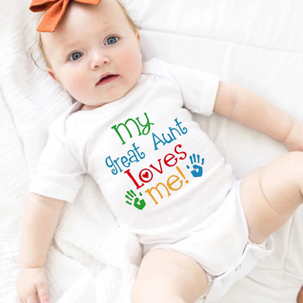My Great Aunt Loves Me Funny Letter Print Newborn Baby Girl Boy Clothes Casual Short Sleeve Infant Romper Jumpsuit 0-24M