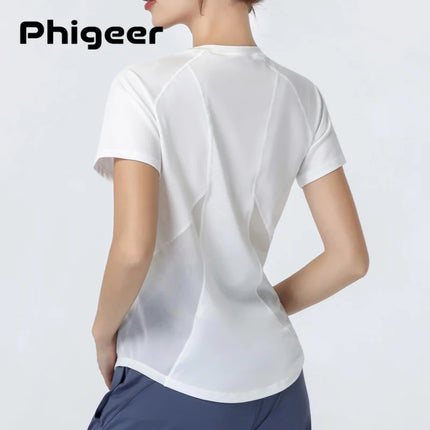 PHIGEER quick dry sport tops for women with short sleeve breathable running shirt lightweight athletic tee for hiking yoga gym