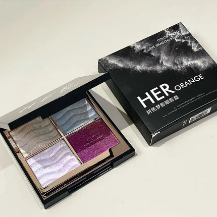 Herorange Color Block Dream Shadow Palette Four-Color Glitter Chameleon Effect Pearlescent Sparkling Easy to Apply Long-Lasting Non-Fading Mashed Potato Texture Four-Color Eyeshadow Palette Cosmetics Christmas Gift