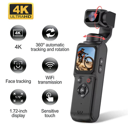 4K Ultra HD Action Camera 330° Face Tracking Gimbal Stabilizer 1.72 Inch Touch Screen 64MP Pocket Digital Camera WiFi Sports Cam