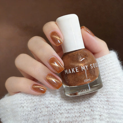 S163 Copper 10ml No-Bake Cat Eye Nail Polish. Crystal Berry color series base with berry red fragments. Quick-drying