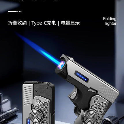 Metal Gas Electric Dual-purpose Folding Lighter Windproof Jet Dual Arc USB Folding Gun Portable Lighter Fashionable Men's Gift
