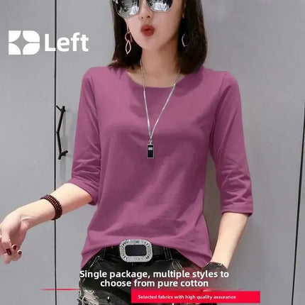 High-End Pure Cotton T-Shirt Women's Summer 3/4 Sleeve 2025 New Korean Style Fashionable Simple Slimming Top Body Shirt