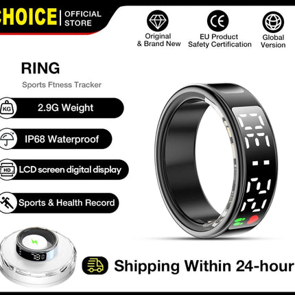 For Smart Ring Hd Screen Tiktok Control 5ATM Waterproof for  Smartring for Women Men Rings Heart Rate Monitor Newest Version R13