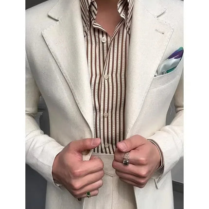 2025 Bubble Shirt Stripe Long Sleeve Men's Business Casual Neck Button Pointed Collar Autumn Fashion Versatile Shirt