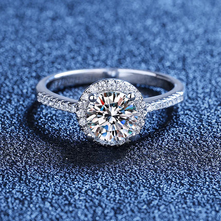 AETEEY 0.5-3ct D Color Real Moissanite Diamond Round Ring Pure 925 Sterling Silver For Women Wedding Fine Jewelry RI020