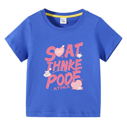 Summer Kids Girl T-Shirt Fashion Letter Print Short Sleeve Casual Tops Sweet Cool Style Teen Girls Clothing