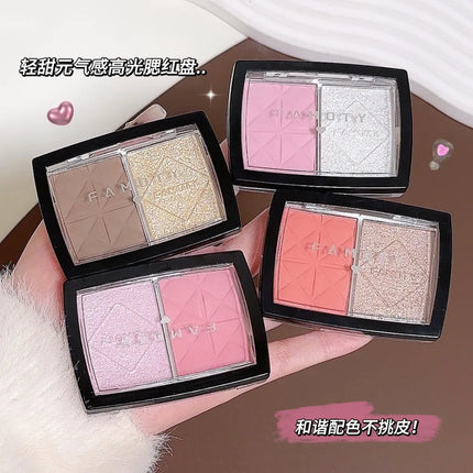 FAMOTY dual-color blush, Highlighter and contouring All-in-one plate, Shadow Brightening blush plate, multiple uses in one plate