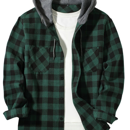 New Coat Spring and Autumn Men's Loose Plaid Hooded Shirt Large Size Fashion Casual Long sleeved Shirt Street StyleS-3XL