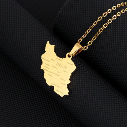 1Pcs New Stainless Steel Iran Map Hollow Heart Pendant Necklace Men's and Women's Versatile Sweater Chain Accessories Pendant
