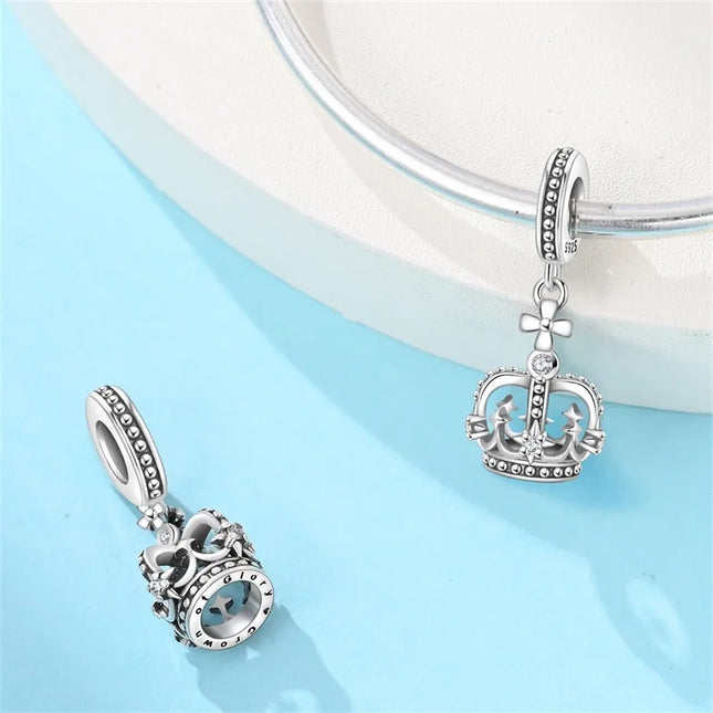 Crown Charms Skull Bead Original 925 Sterling Silver Inlaid Zirconium Pendants Fit Bracelet Necklace Jewelry Lover Gift