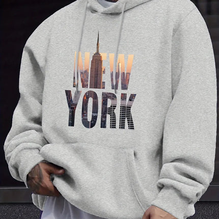 European and American men's new autumn New York letter print micro elastic comfortable hooded sweatshirt outdoor casual top