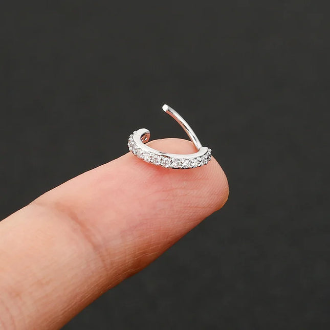 Stainless Steel Cubic Zircon Fake Nose Ring for Women Round Cartilage Tragus Helix Ear Nose Piercing Falso Body Jewelry