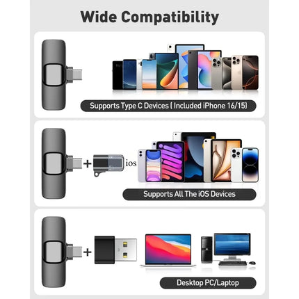 Wireless Lavalier Microphone for Android Mini Lapel Lav Mic with Noise Reduction For Vlog YouTube TikTok Audio Video Recording