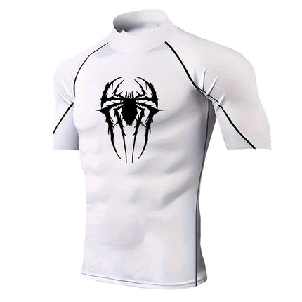 Men's Spider-printed Compressed Shirt, Fitness Sports, Running T-shirts, Fitness Sports Athletes Quick Dry Short-sleeved S-3XL