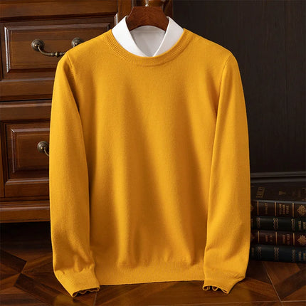 Autumn Winter Men's O-Neck Merino Wool Sweater New Versatile Basic Cashmere Pullover Casual Business Knitwear Sweater
