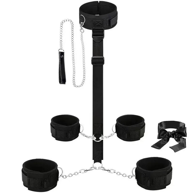 Binding Set BDSM Sex Toys Handcuffs Eye Masks Chains Collars Neck To Wrist The Sex Toys for Men and Women Are Adjustable