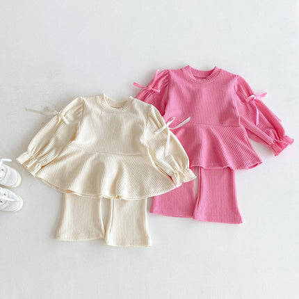 LILIGIRL Spring Girls' Set Sweet and Cute Children's Top and Bottom Clothes Set Baby Girls' Bellbottom Pants Two Piece Set
