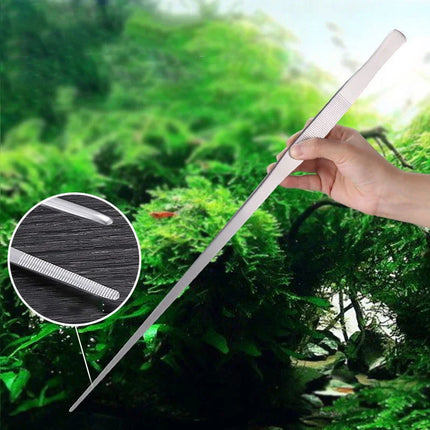 Stainless steel thick curved straight tweezers 48cm long teeth anti slip pet feeding tool, aquarium plant tweezers