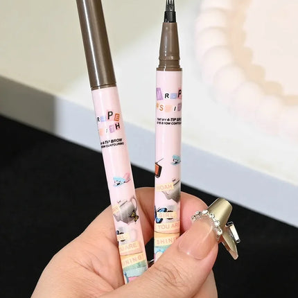 4 Colors Eyebrow Pen Waterproof 4 Fork Tip Eyebrow Tattoo Pencil Cosmetic Long Lasting Natural Dark Brown Liquid Eye Brow Pencil