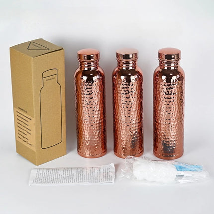 800ML Electroplated Copper Water Bottle One-Click Open Lid Anti-Slip Hammer Pattern Bottle Sports Water Bottle