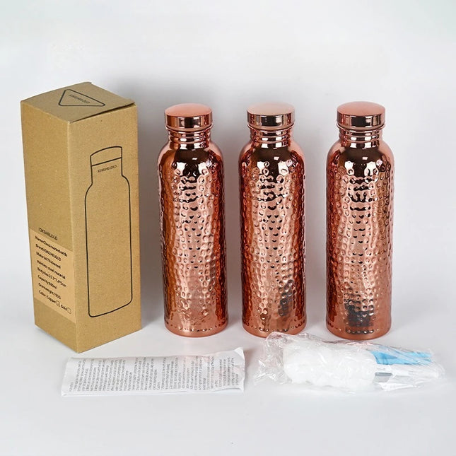 800ML Electroplated Copper Water Bottle One-Click Open Lid Anti-Slip Hammer Pattern Bottle Sports Water Bottle