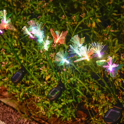 1PC Solar powered 6 head butterfly fiber optic iridescent lawn light, outdoor courtyard garden landscape decoration light