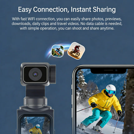 4K Pocket Gimbal Camera Handheld Stabilized Camcorder 75MP 330° Auto-Tracking Rotation 1.7-inch Touchscreen for Vlogging